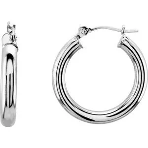 14K White Tube 15 mm Hoop Earrings