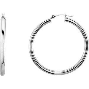 14K White Tube 15 mm Hoop Earrings