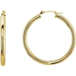 14K White Tube 15 mm Hoop Earrings