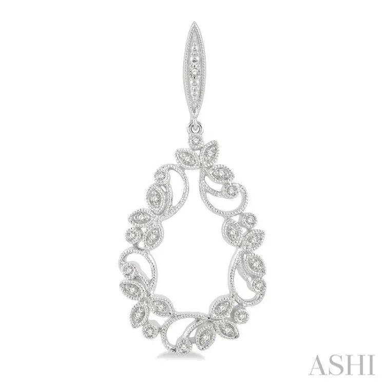 1/5 ctw Drop Shape Triple Leaf Pattern Round Cut Diamond Earring in 10K White Gold