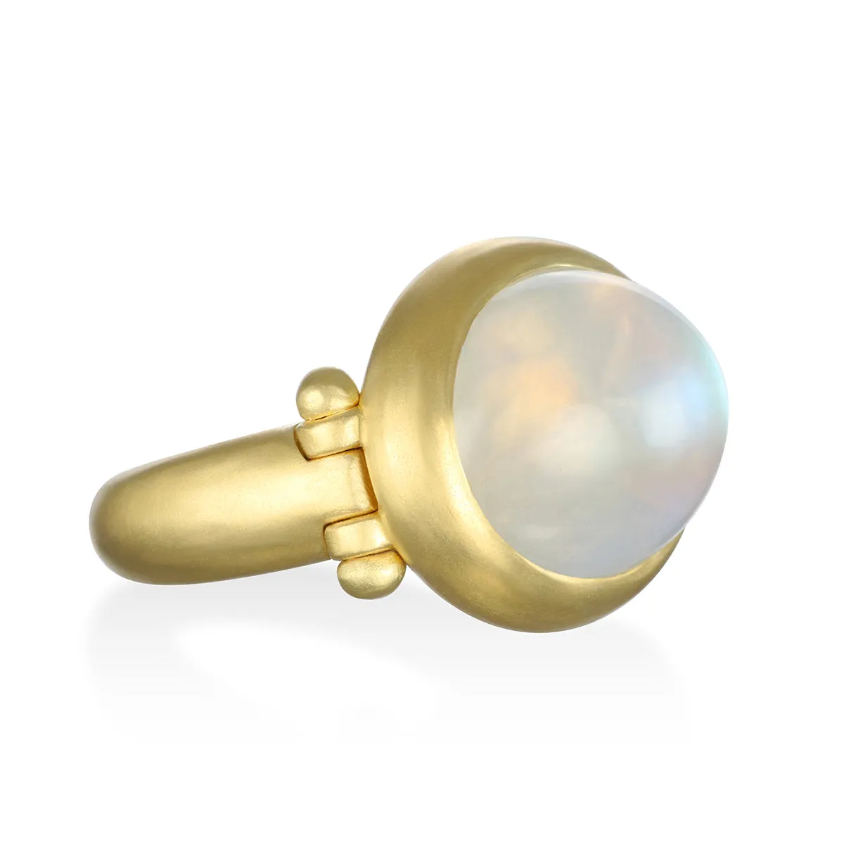 18 Karat Gold Rainbow Moonstone Hinged Ring