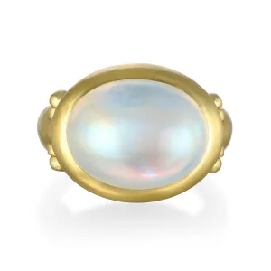 18 Karat Gold Rainbow Moonstone Hinged Ring