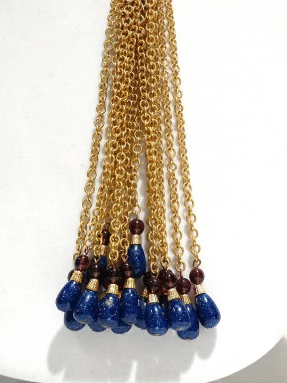 1970s William De Lillo Blue Glass "Whale Sculpture" Necklace