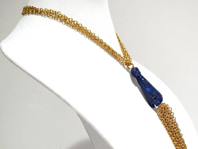 1970s William De Lillo Blue Glass "Whale Sculpture" Necklace