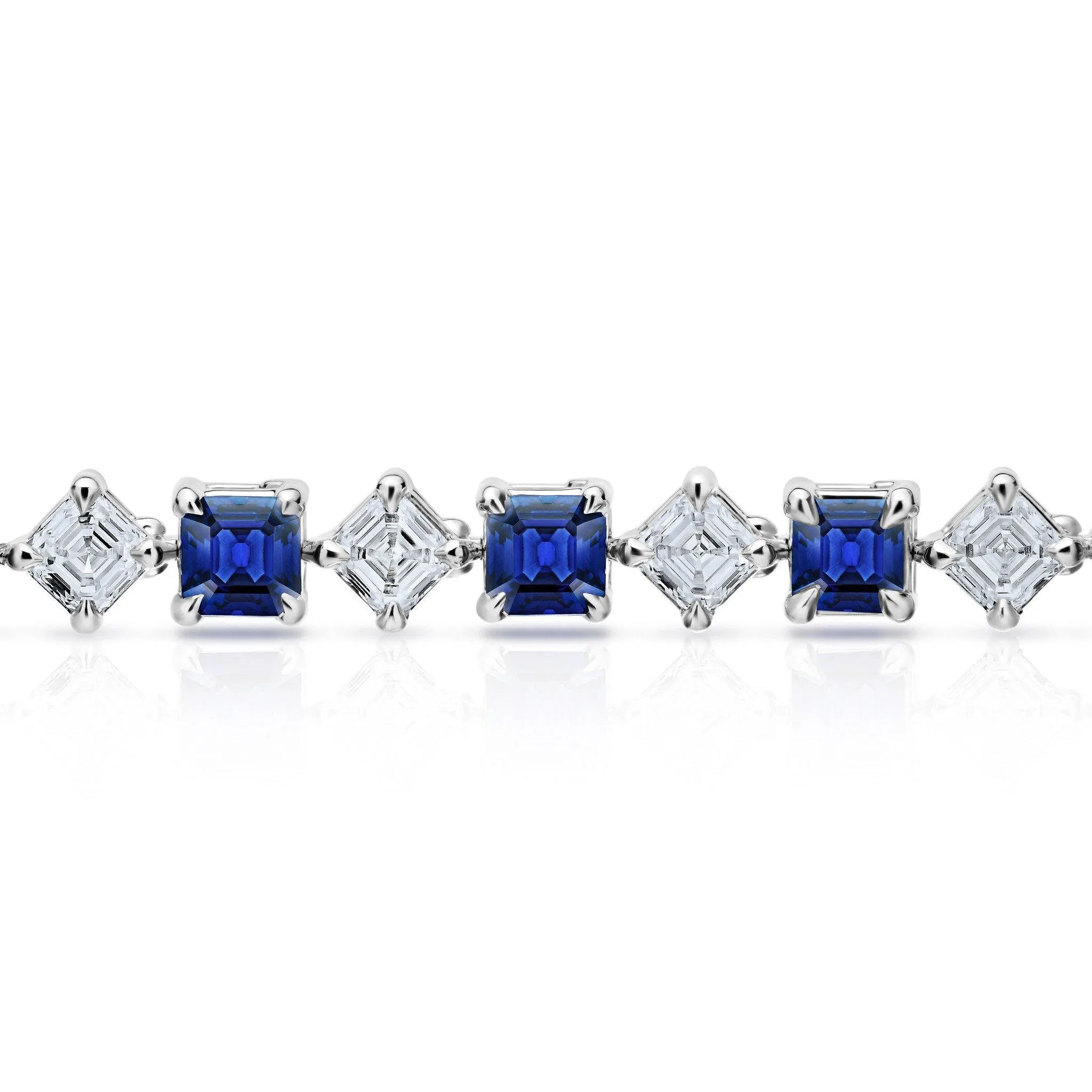 8.36 Blue Asscher Cut Sapphire and Diamond Platinum Bracelet