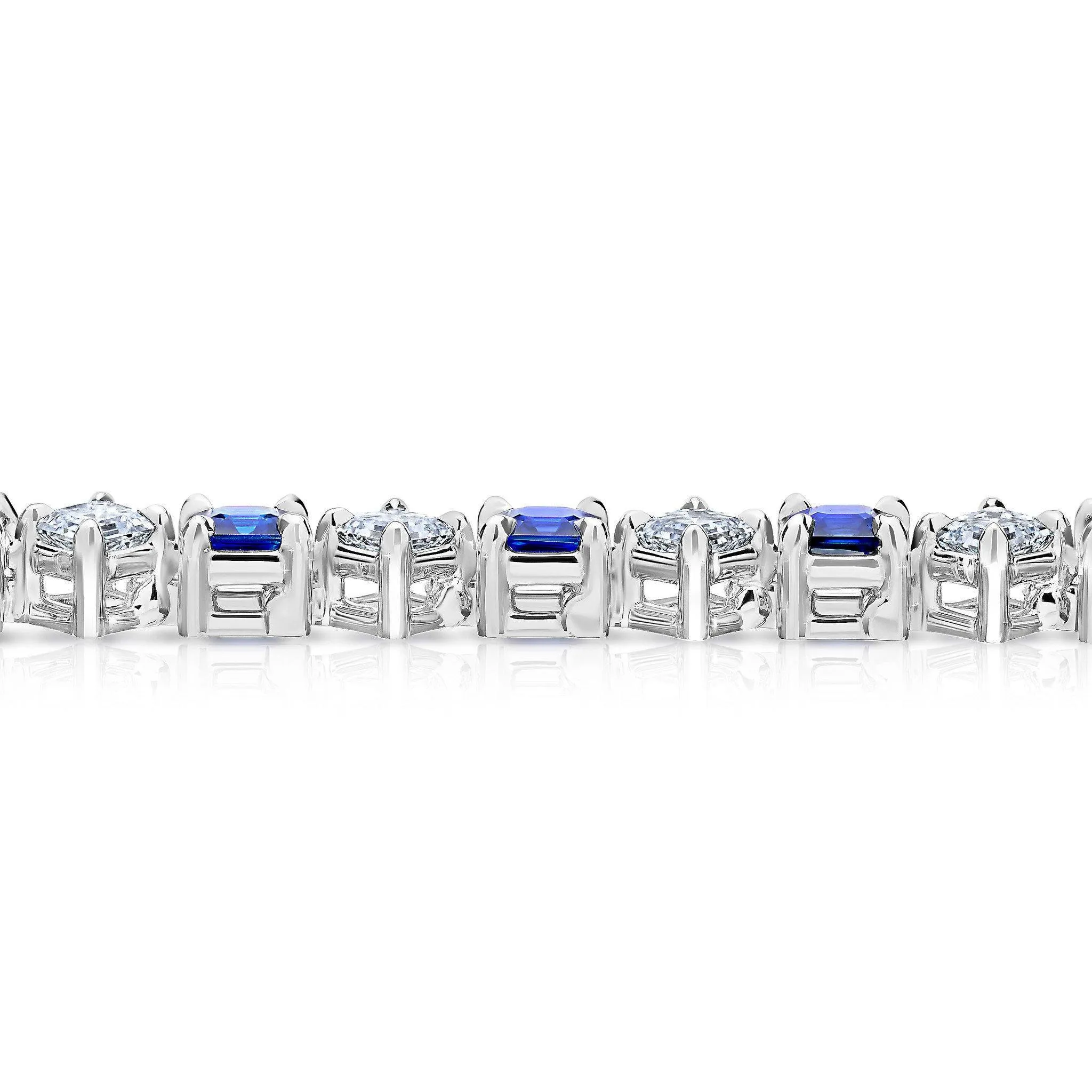 8.36 Blue Asscher Cut Sapphire and Diamond Platinum Bracelet