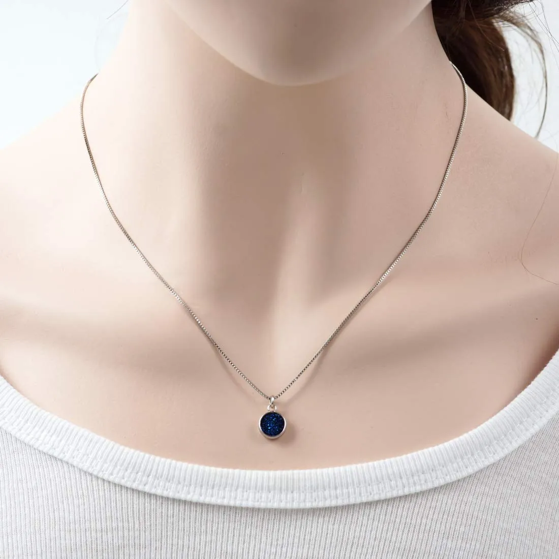 Adabele Natural Druzy Crystal Round Pendant Gemstone Necklace 18 inch Electroplated Healing Crystal Quartz Chakra Gem Stones Jewelry Women Girls Purple Blue stainless-steel