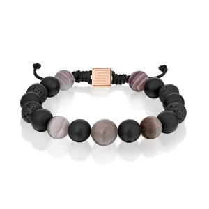 Agate, Black Lava, and Brown Moonstone Bead Bracelet