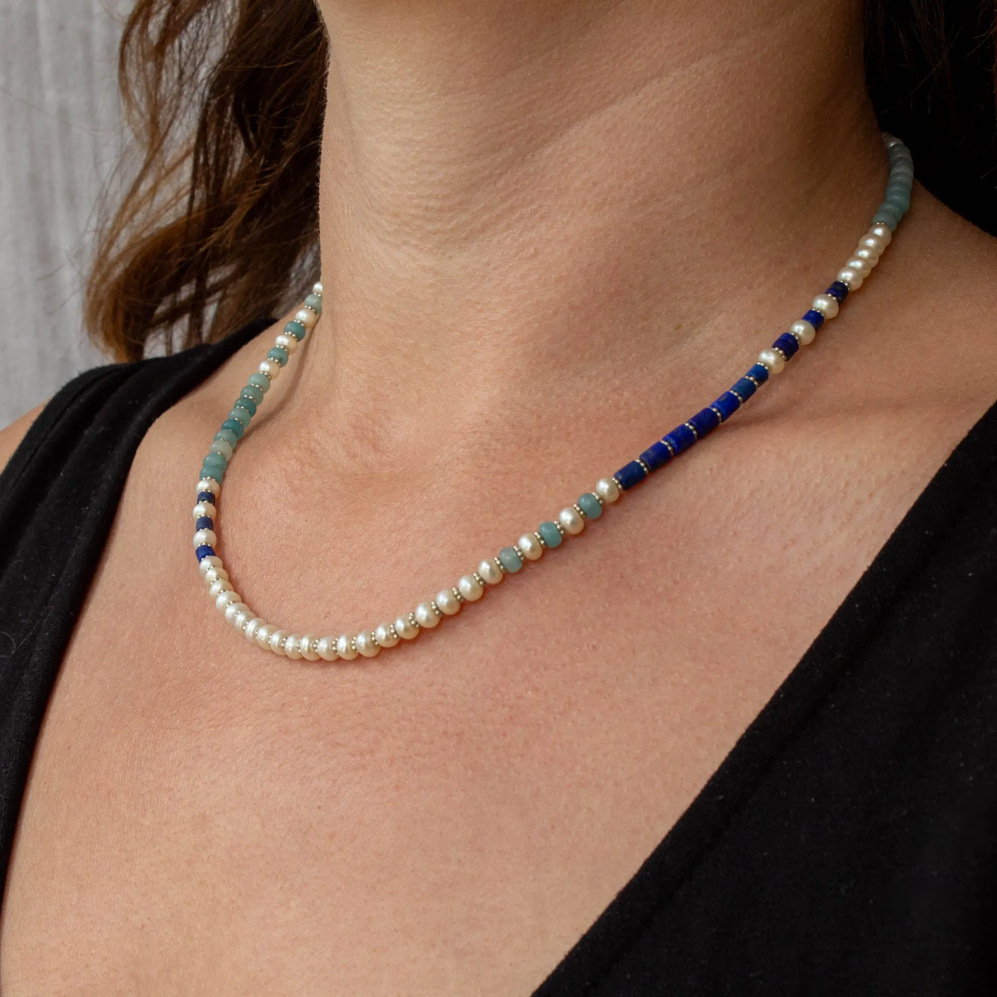 Amazonite, Lapis and Pearl Necklace