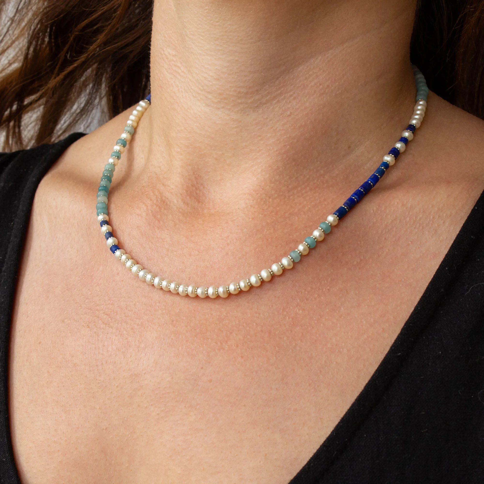 Amazonite, Lapis and Pearl Necklace