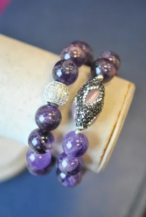 AMETHYST AND CRYSTALS STRECHY BRACELET