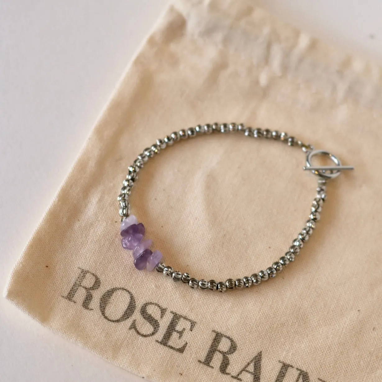AMETHYST BEADED BRACELET IN PLATINUM