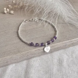 Amethyst Bracelet for Milestone Birthday, February Birthstone Jewellery in Sterling Silver