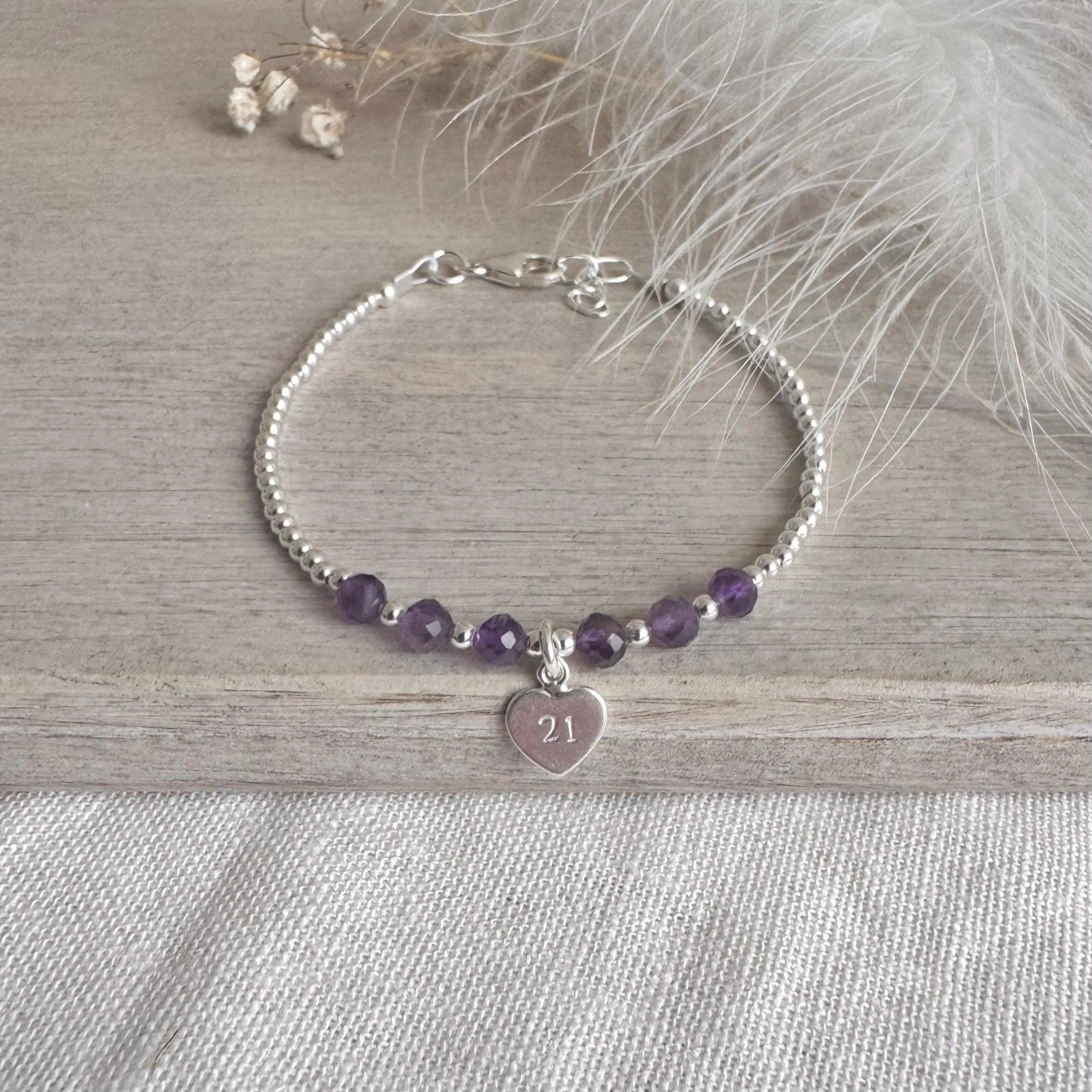 Amethyst Bracelet for Milestone Birthday, February Birthstone Jewellery in Sterling Silver