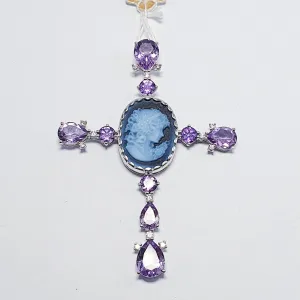 Amethyst Cameo Diamond Cross Pendant