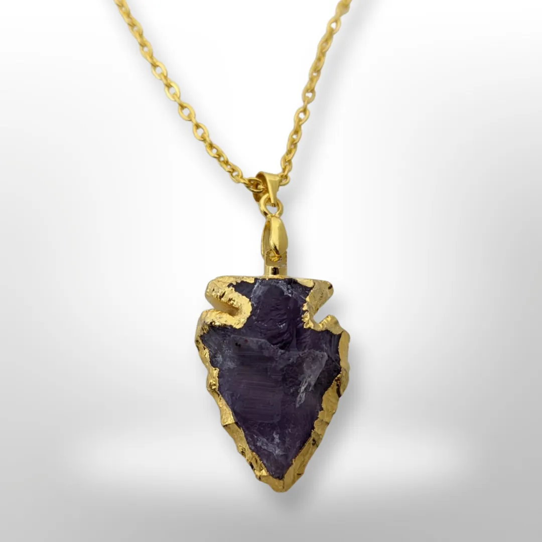 Amethyst, Gold, Arrowhead, Necklace