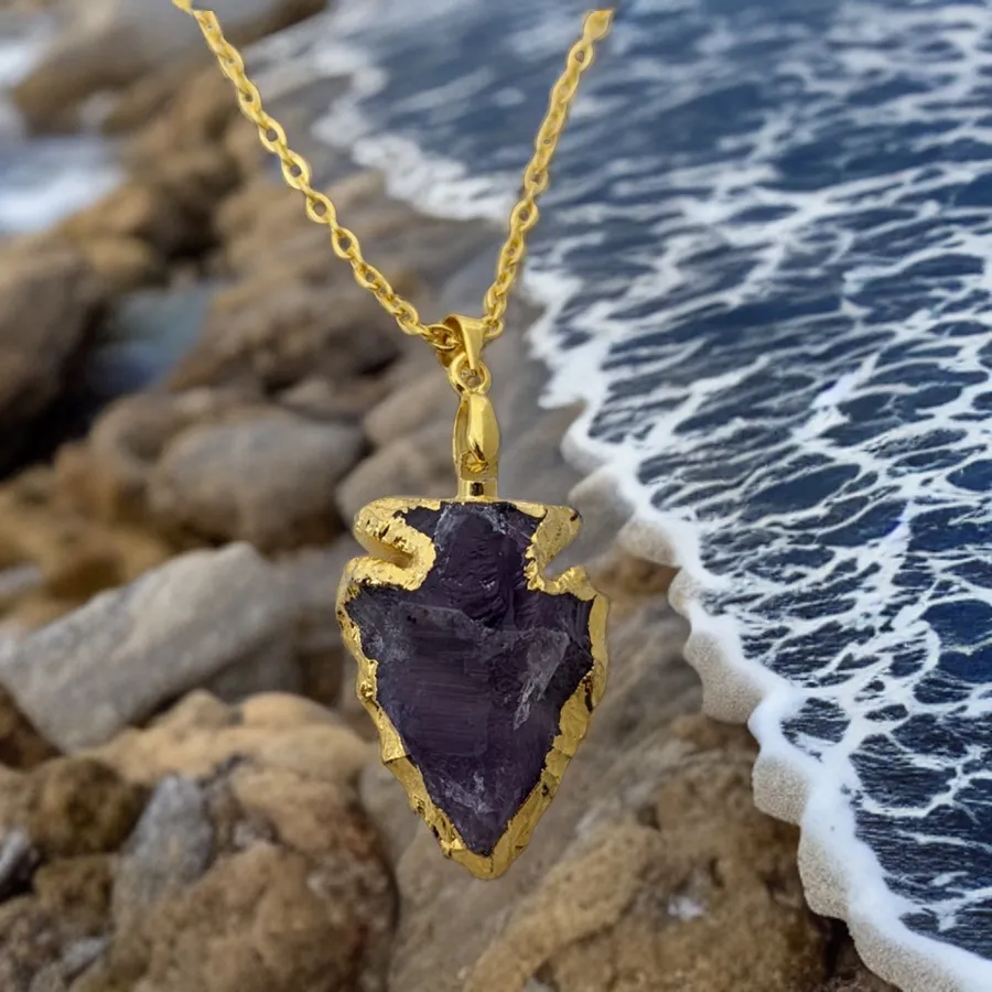 Amethyst, Gold, Arrowhead, Necklace