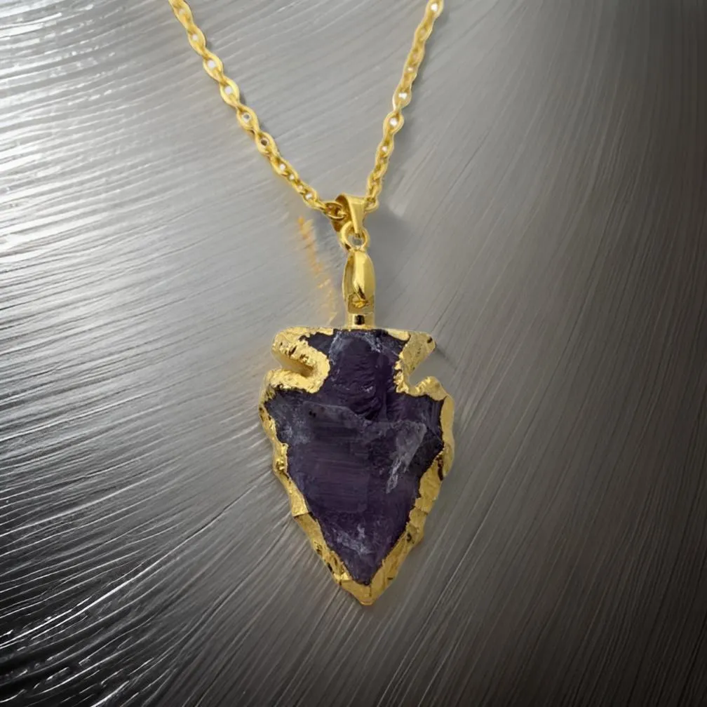 Amethyst, Gold, Arrowhead, Necklace