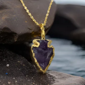 Amethyst, Gold, Arrowhead, Necklace