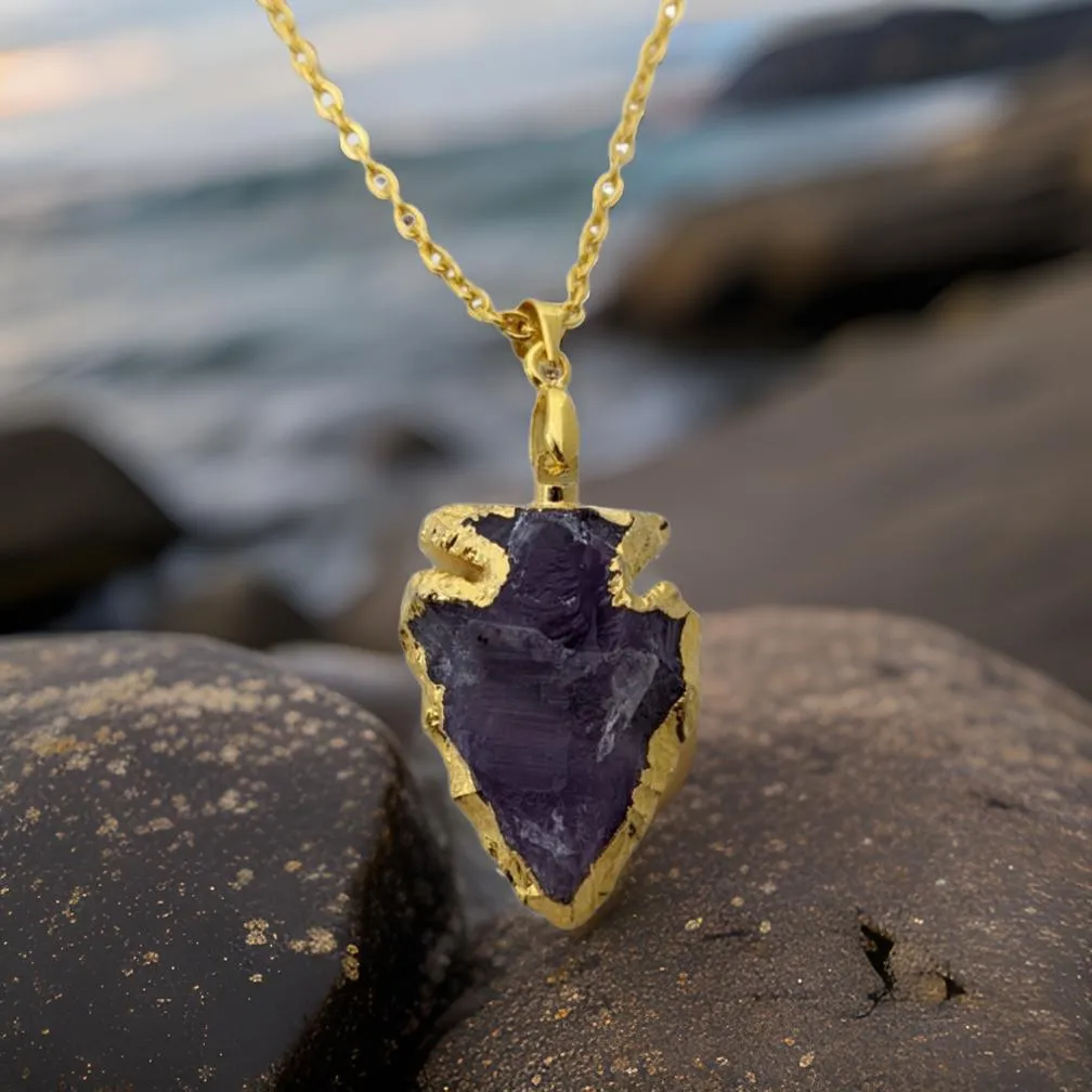 Amethyst, Gold, Arrowhead, Necklace
