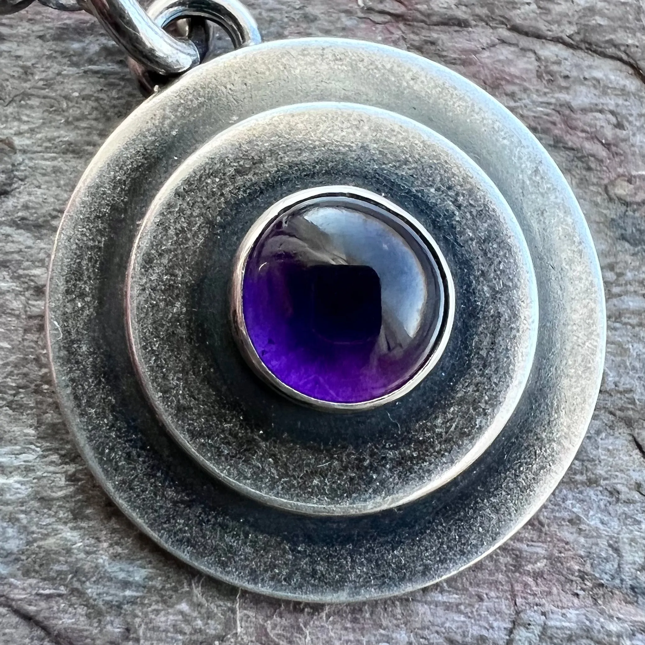 Amethyst Sterling Silver Necklace - Amethyst Cabochon Pendant on Sterling Silver Chain