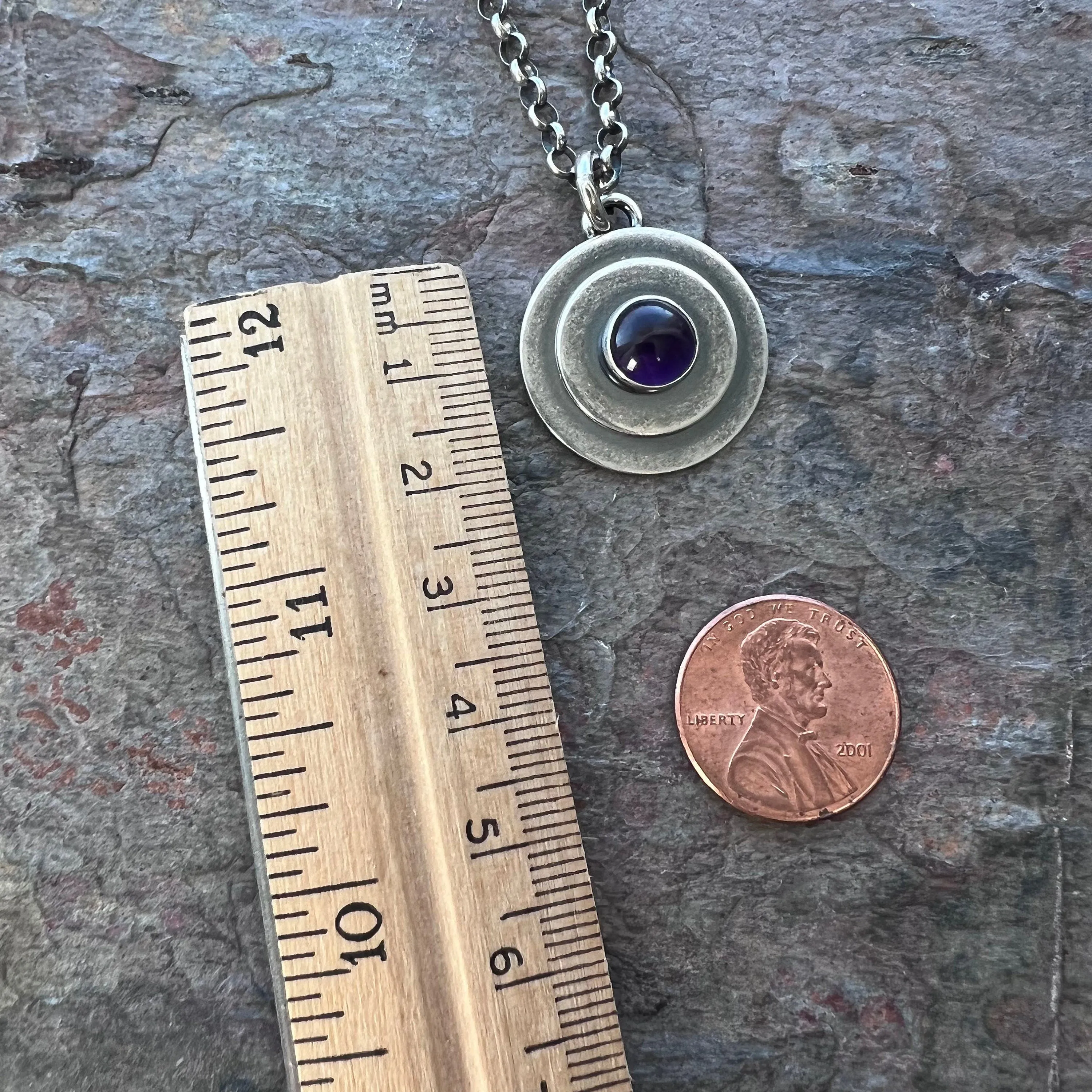 Amethyst Sterling Silver Necklace - Amethyst Cabochon Pendant on Sterling Silver Chain