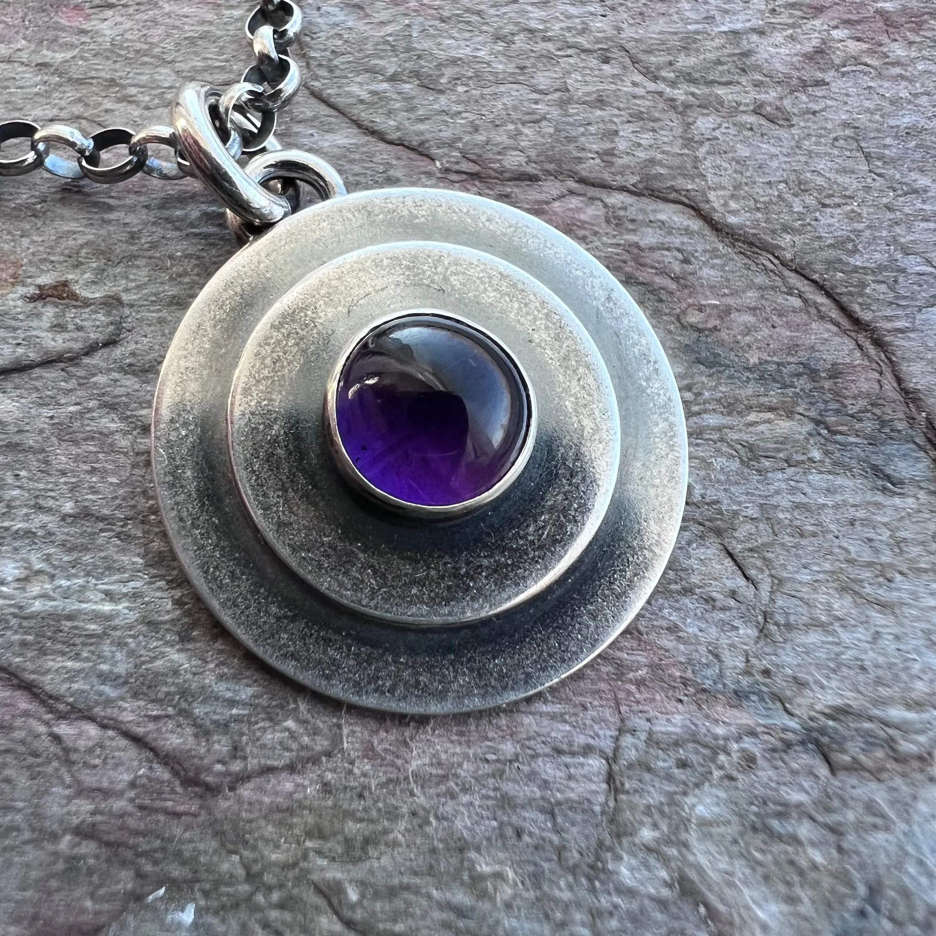 Amethyst Sterling Silver Necklace - Amethyst Cabochon Pendant on Sterling Silver Chain