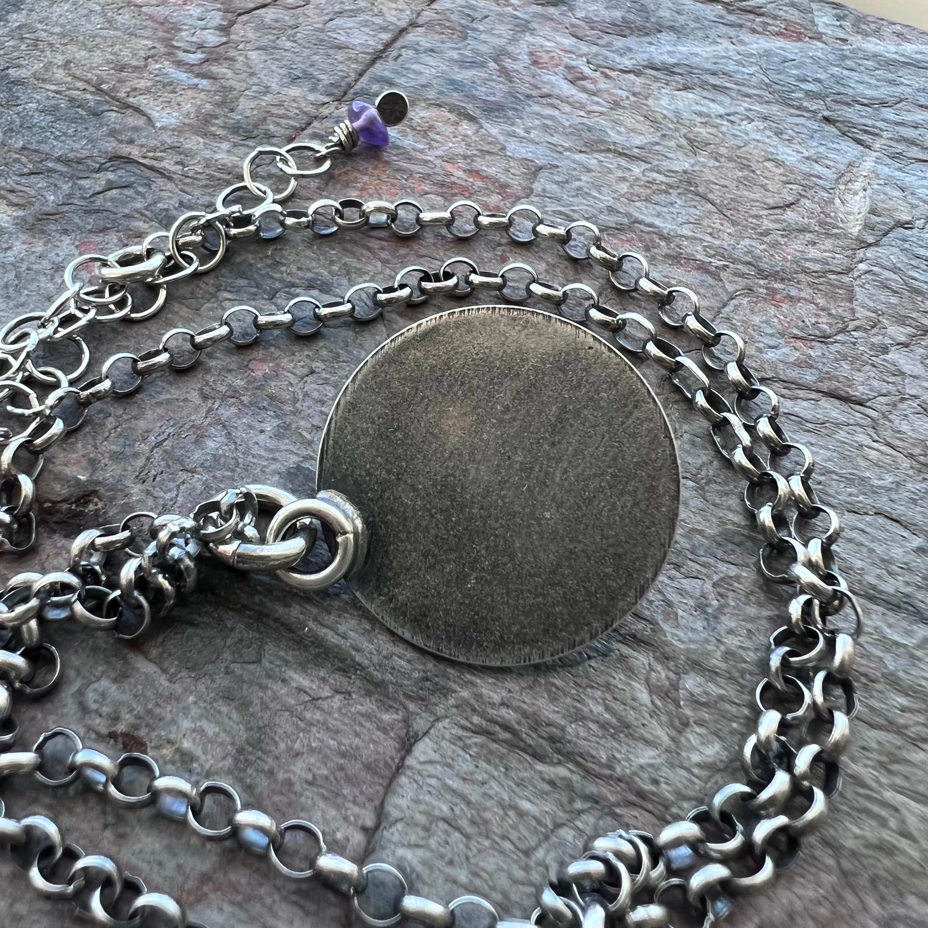 Amethyst Sterling Silver Necklace - Amethyst Cabochon Pendant on Sterling Silver Chain