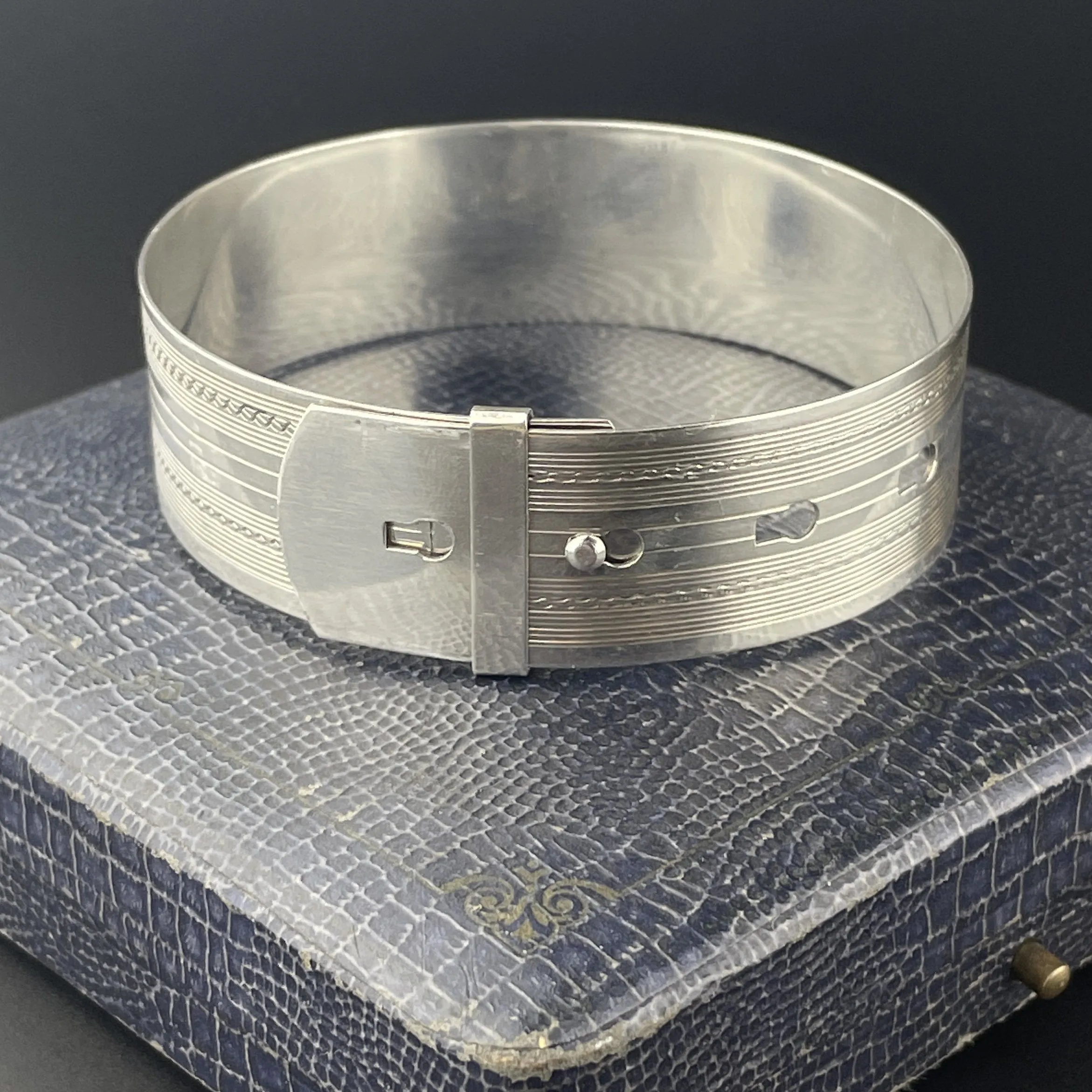 Antique Silver Cuff Victorian Buckle Bracelet
