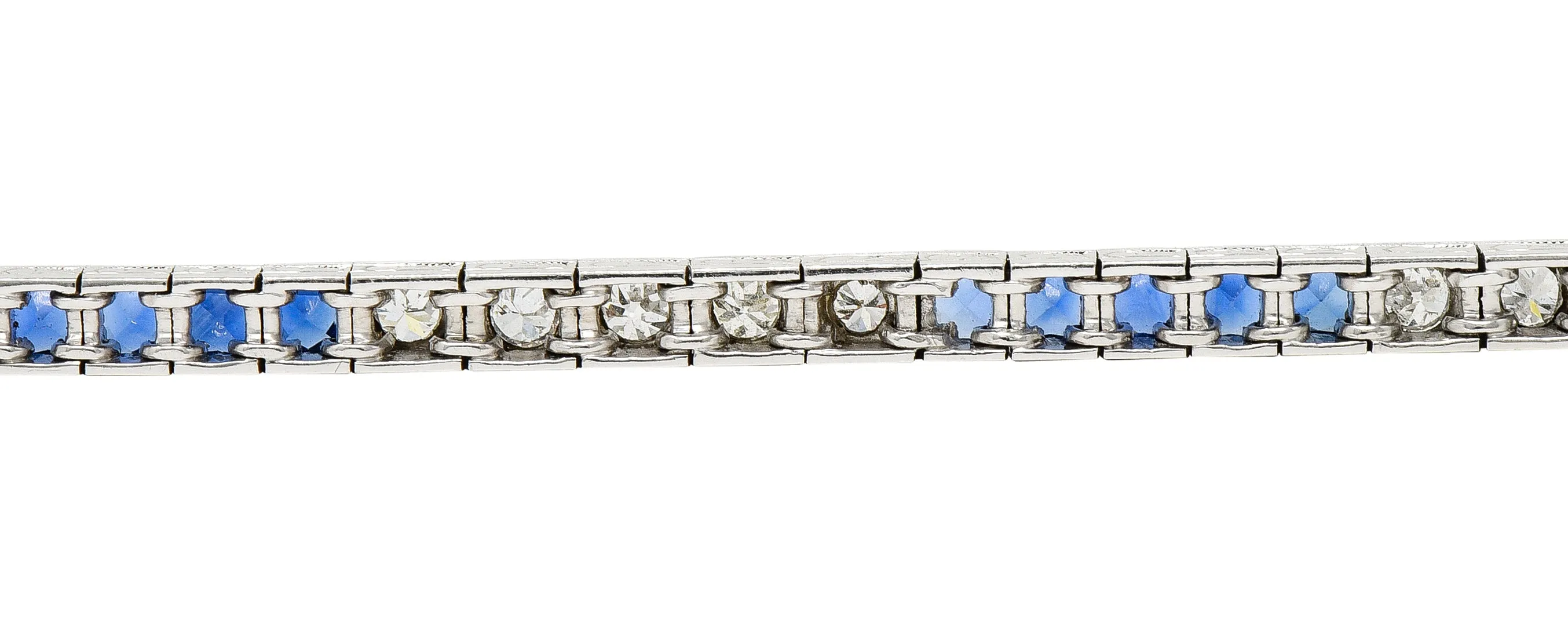 Art Deco 6.30 CTW Sapphire Diamond Platinum Line Bracelet