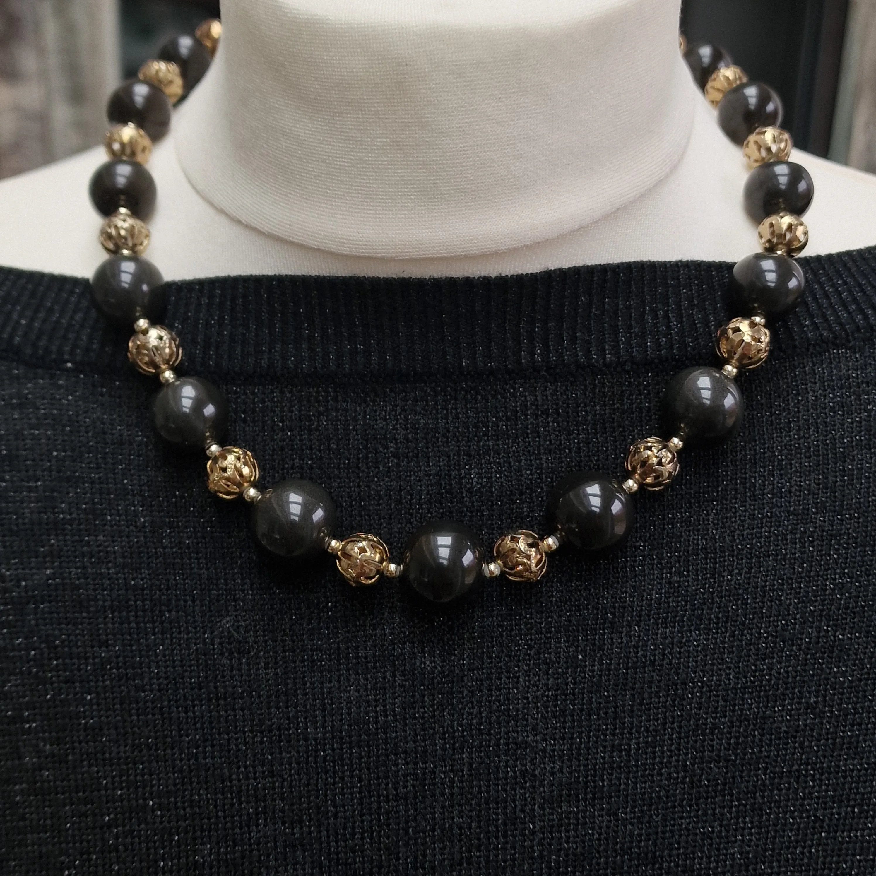 Beautiful Shining Black Onyx Beaded Necklace