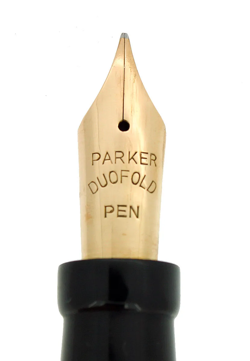 C1927 PARKER SR DUOFOLD BLUE ON BLUE LAPIS FOUNTAIN PEN WIDE CAP BAND RESTORED
