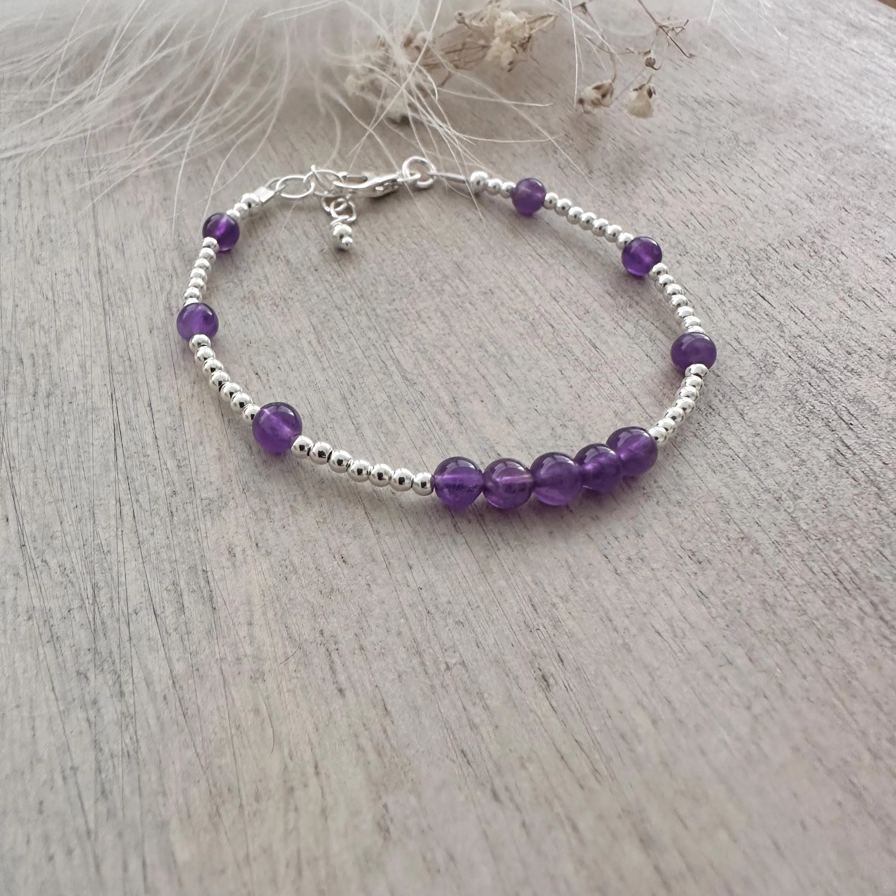 Dainty Amethyst Bracelet in Sterling Silver, February Birthstone