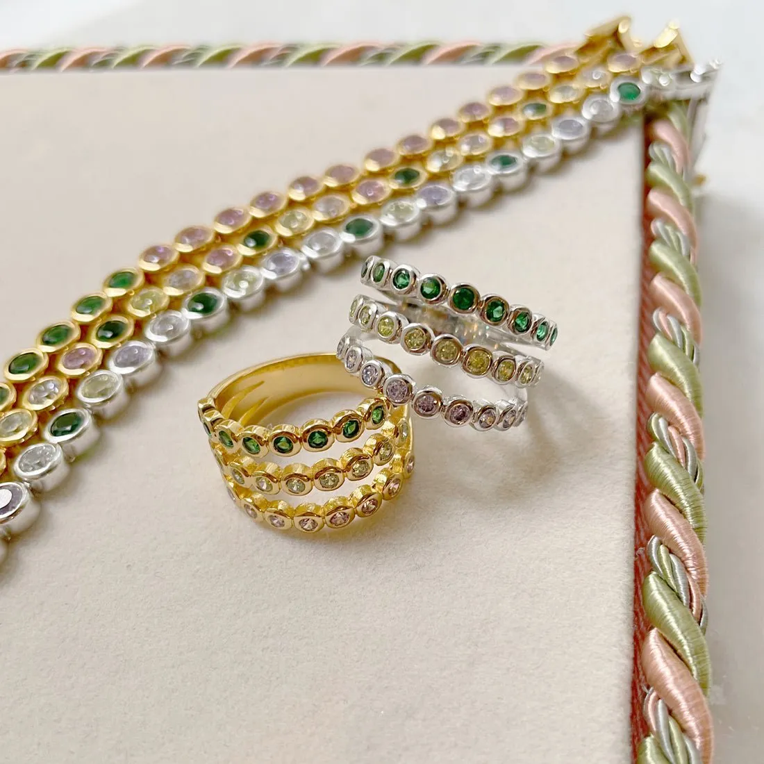 Dotty Illusion Ring Flamingo CZ and Gold