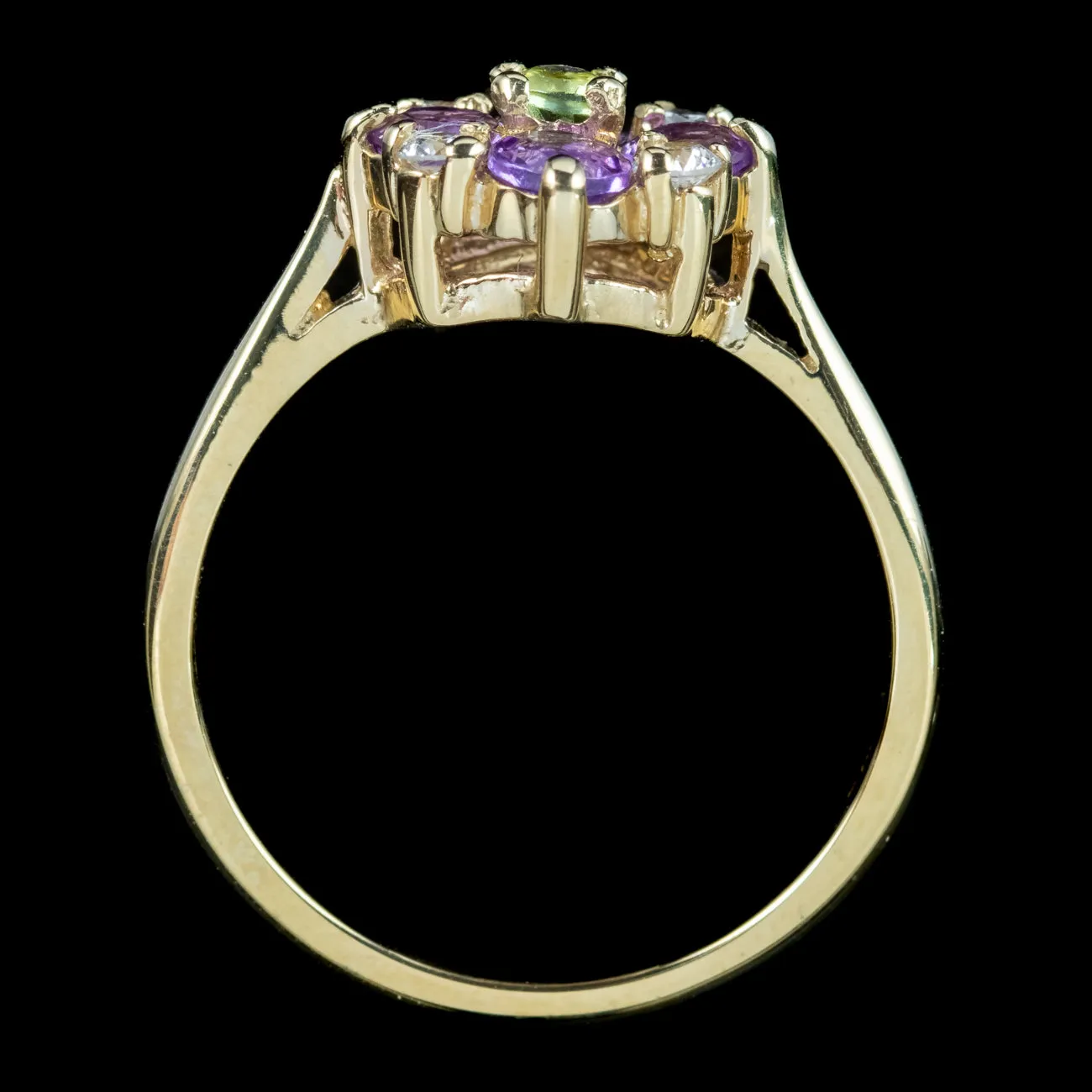 Edwardian Style Suffragette Cluster Ring Amethyst Peridot Diamond