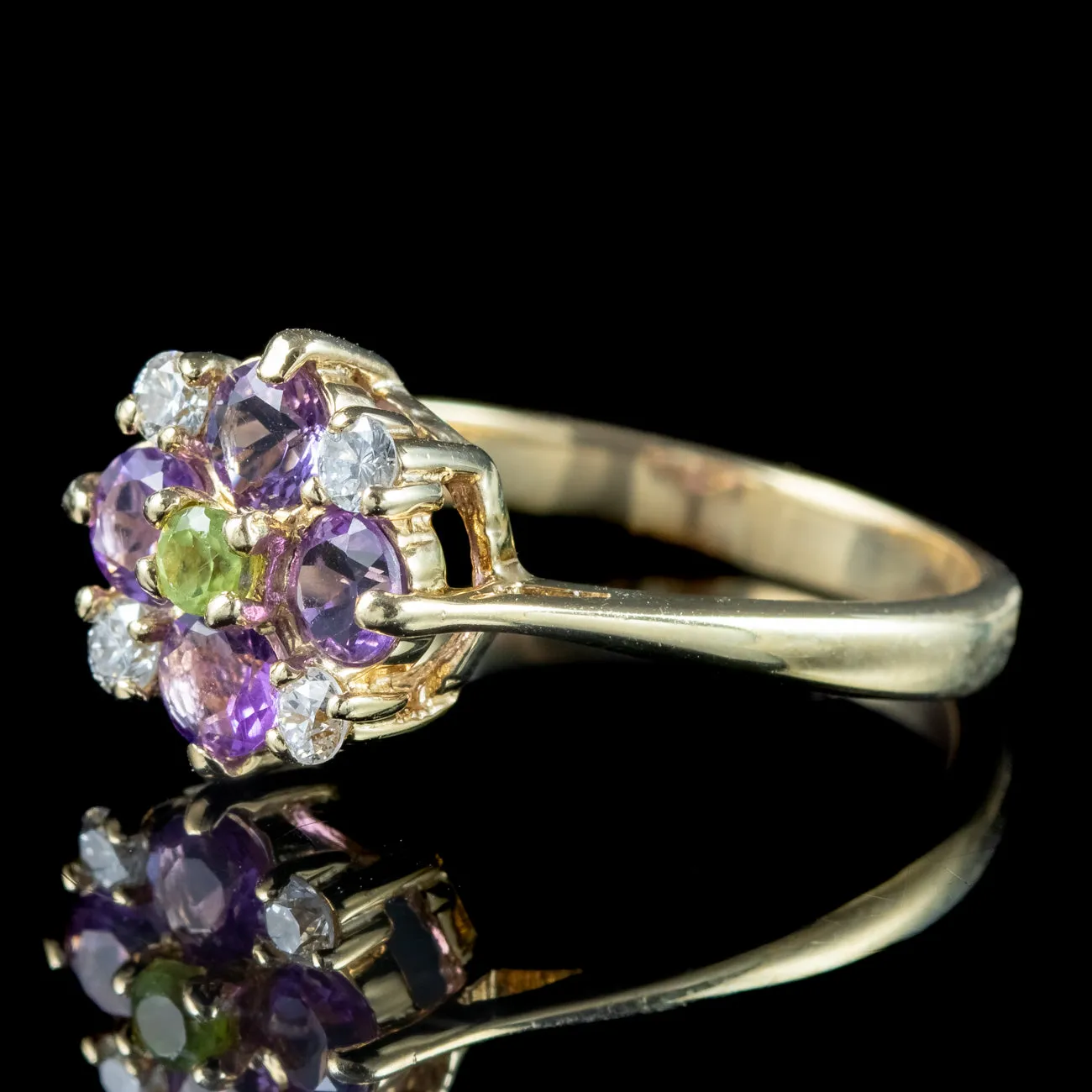 Edwardian Style Suffragette Cluster Ring Amethyst Peridot Diamond