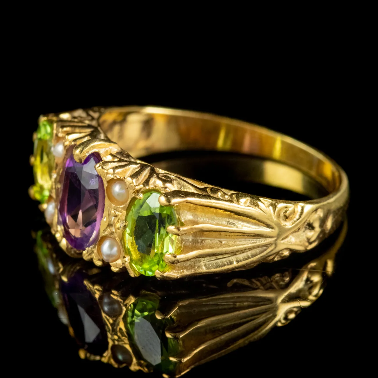 Edwardian Suffragette Style Ring Amethyst Peridot Pearl