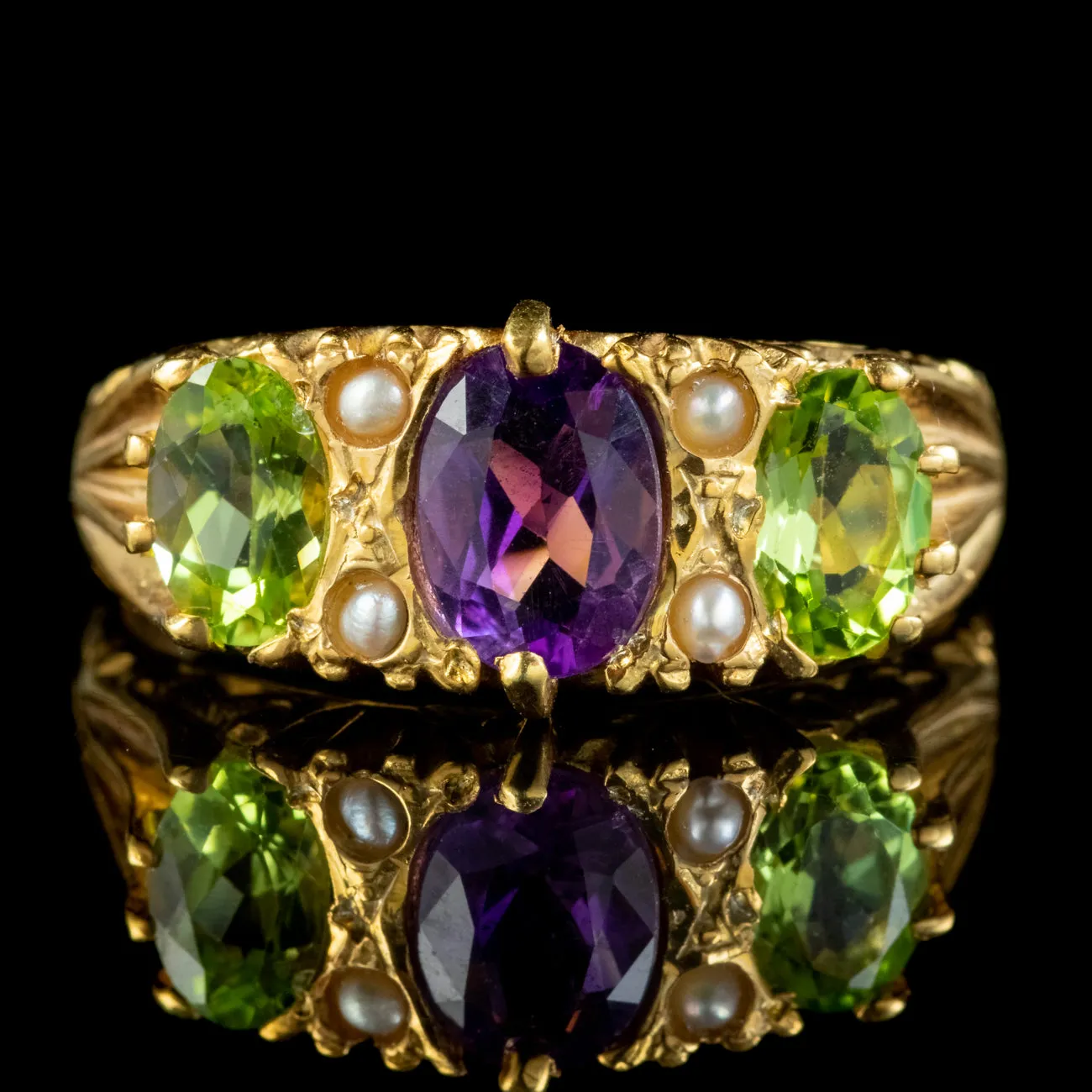 Edwardian Suffragette Style Ring Amethyst Peridot Pearl
