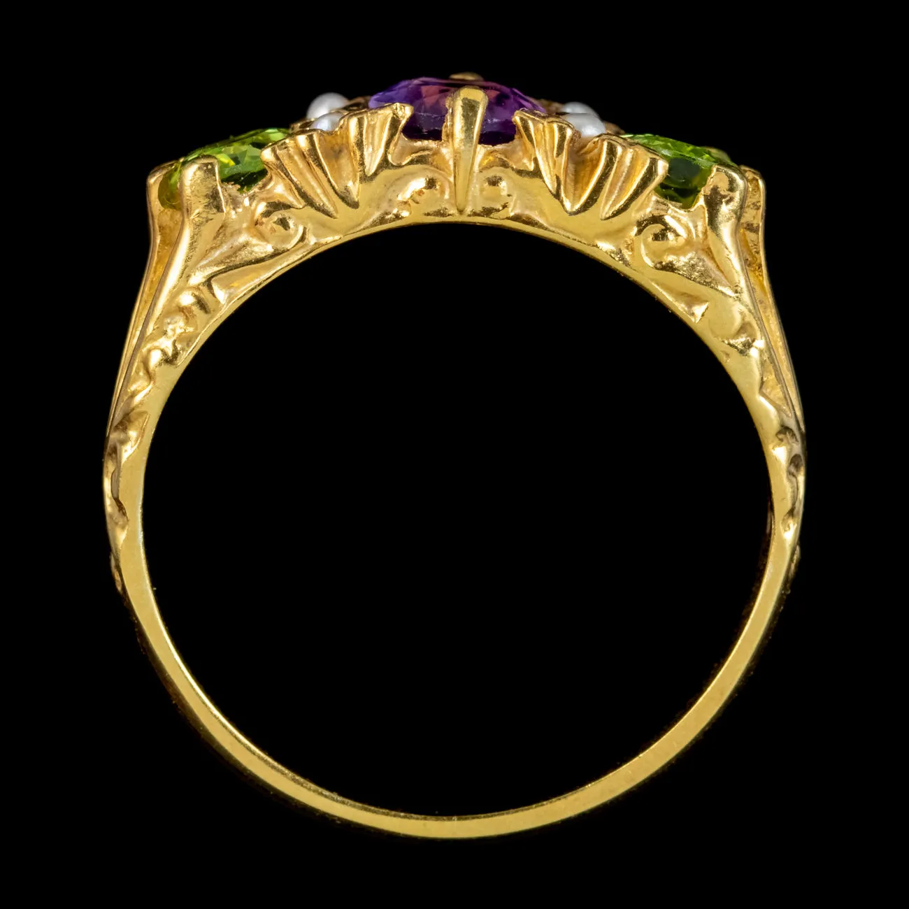 Edwardian Suffragette Style Ring Amethyst Peridot Pearl