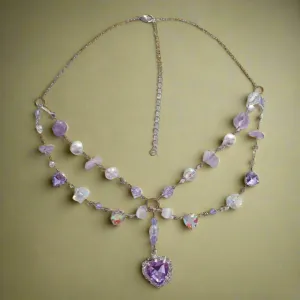 Fairycore Amethyst Heart Layered Necklace