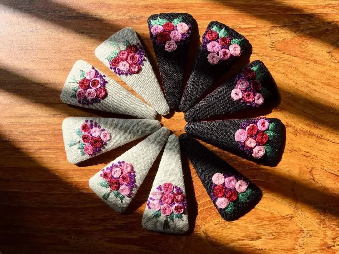 Floral Embroidered Hair Barrette, Collection Madelyn