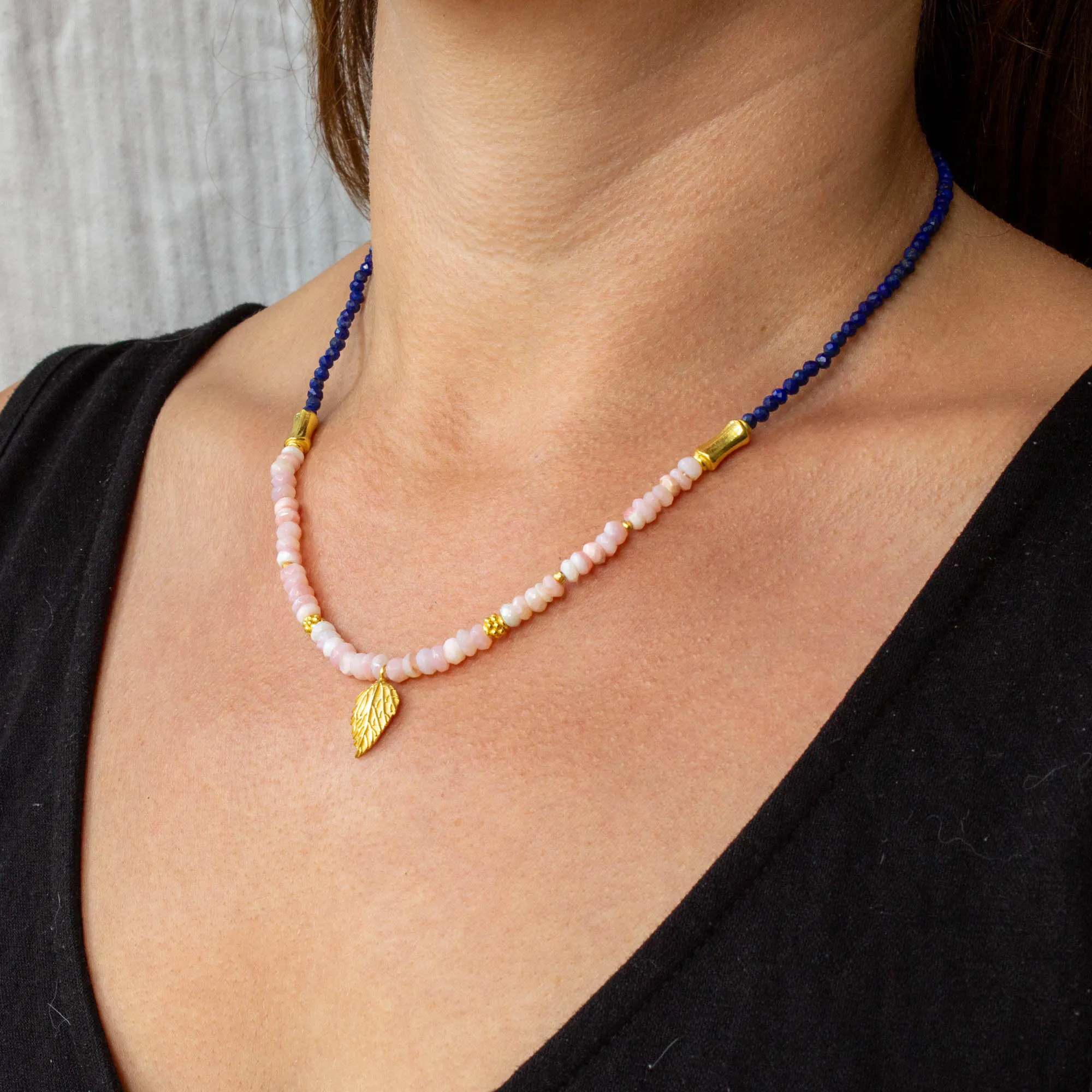 Gemstone Hazel Leaf Beaded Necklace