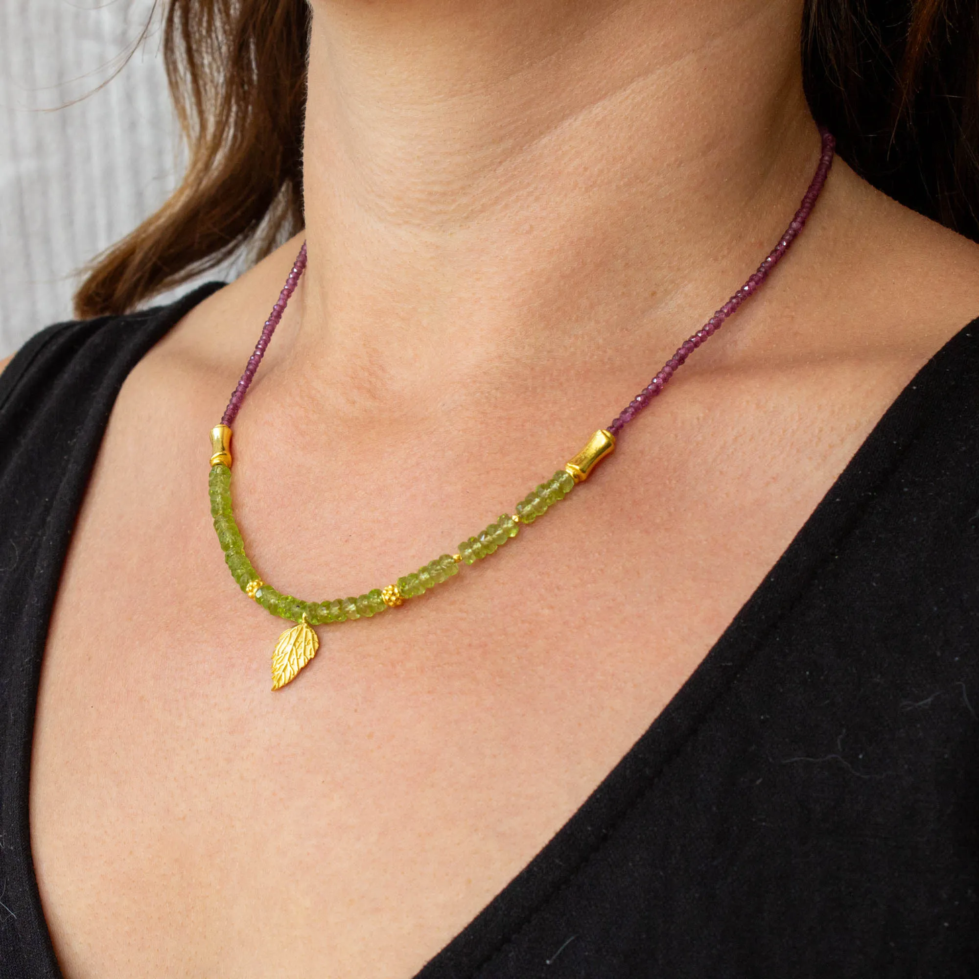Gemstone Hazel Leaf Beaded Necklace