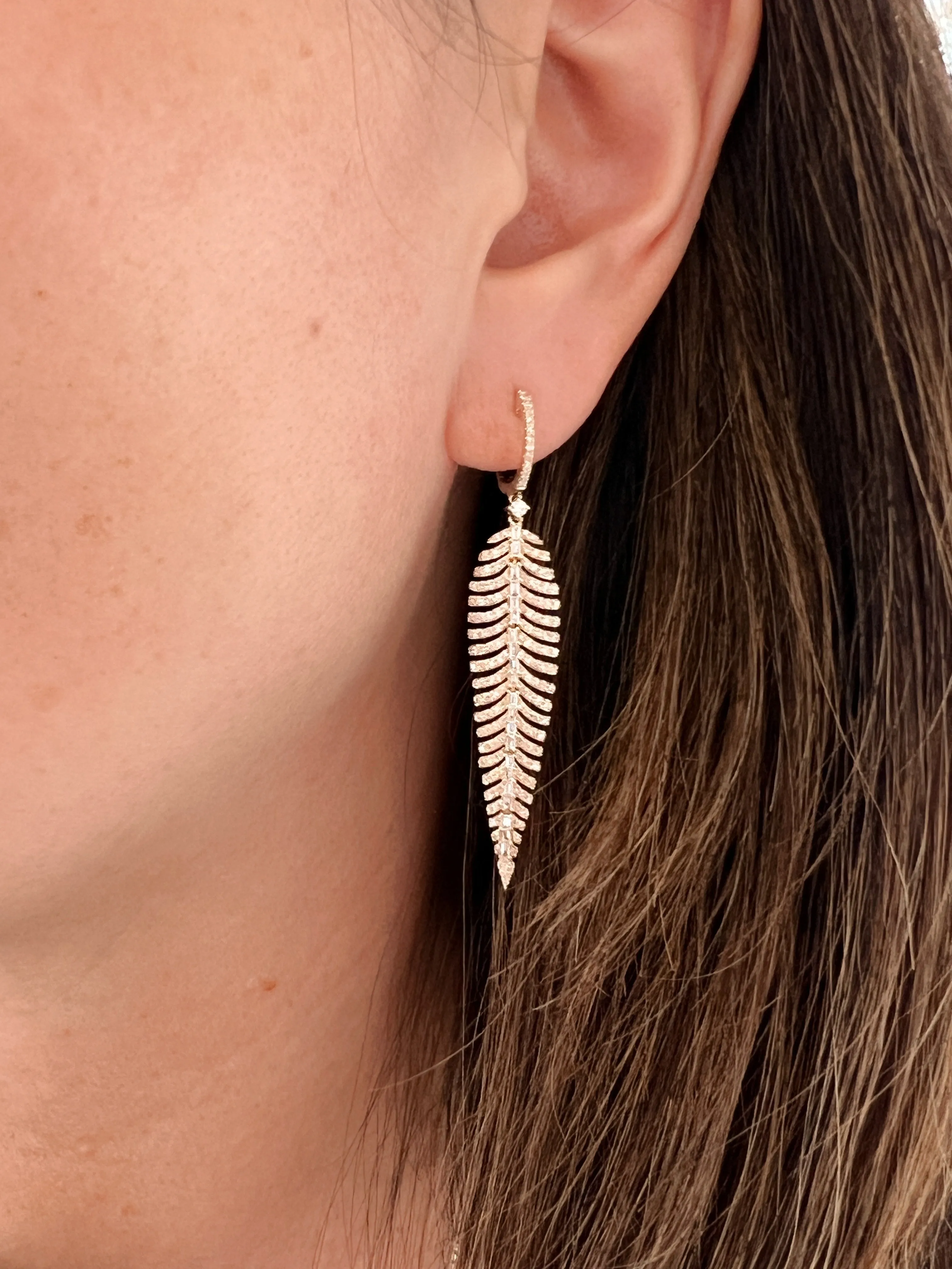 Gold and Diamond Feather Earrings