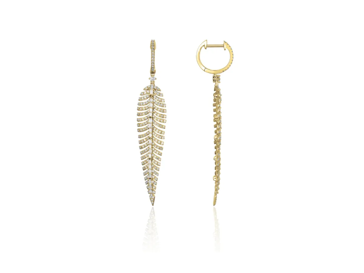 Gold and Diamond Feather Earrings