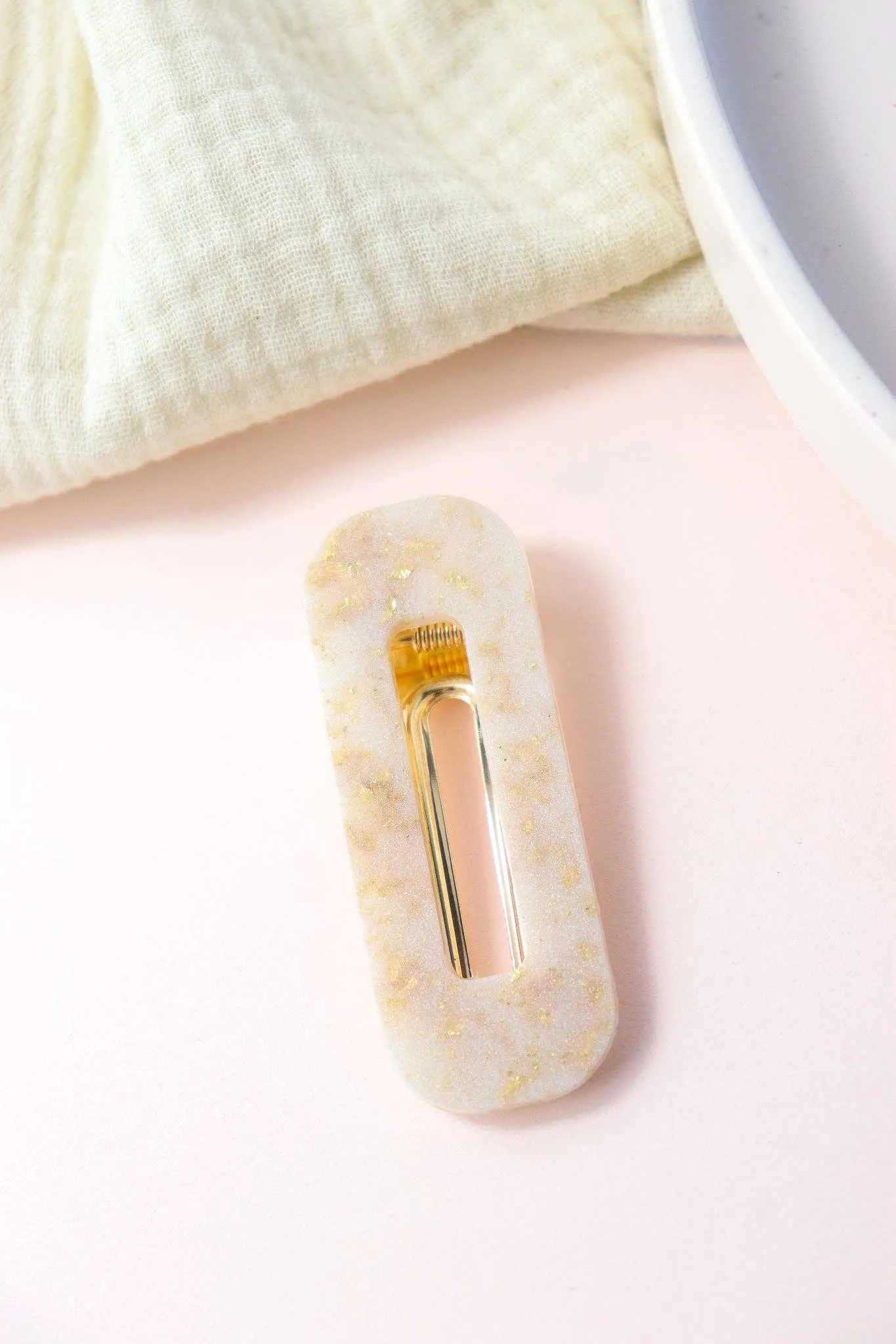 Gold leaf milk rectangle hair clip