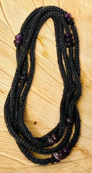 Gray Reclaimed Cashmerino and Amethyst Necklace