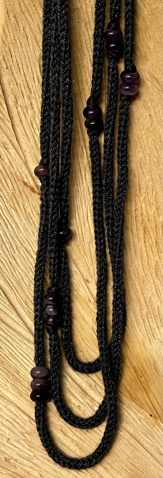 Gray Reclaimed Cashmerino and Amethyst Necklace