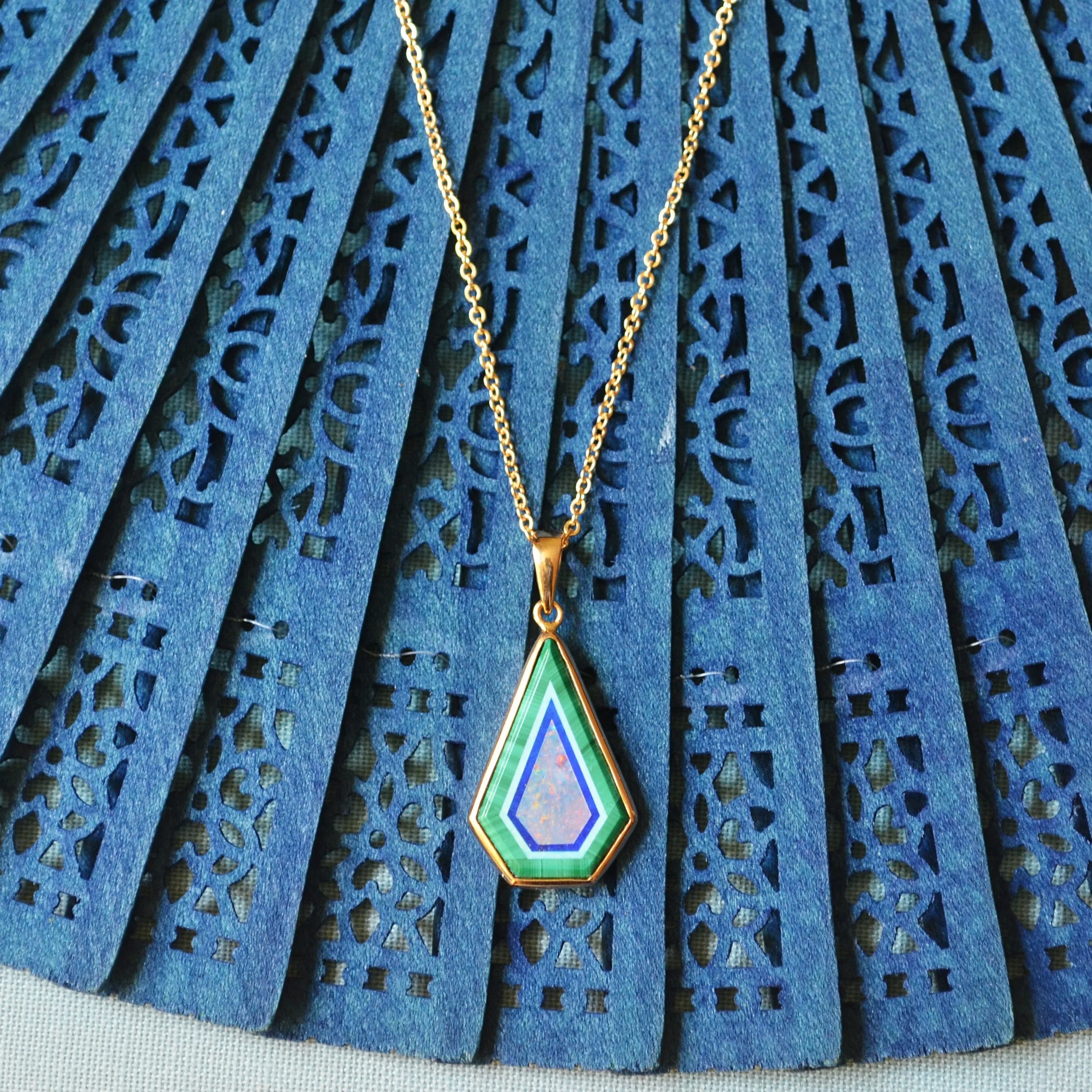 Intarsia Gemstone and Gold Necklace