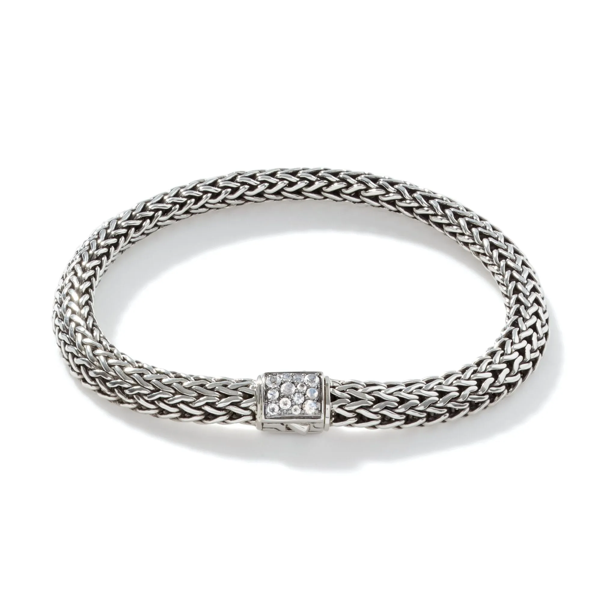 John Hardy Classic Chain Silver Reversible Bracelet with Treated Black Sapphire and Rainbow Moonstone | 6.75 Inches
